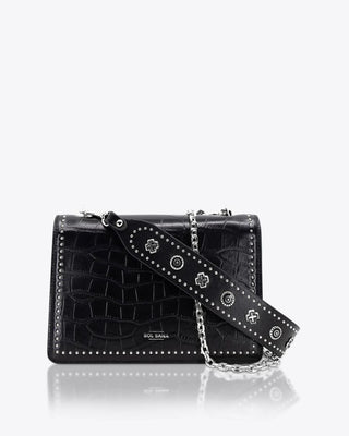 Flap Bag Black Croc/Silver