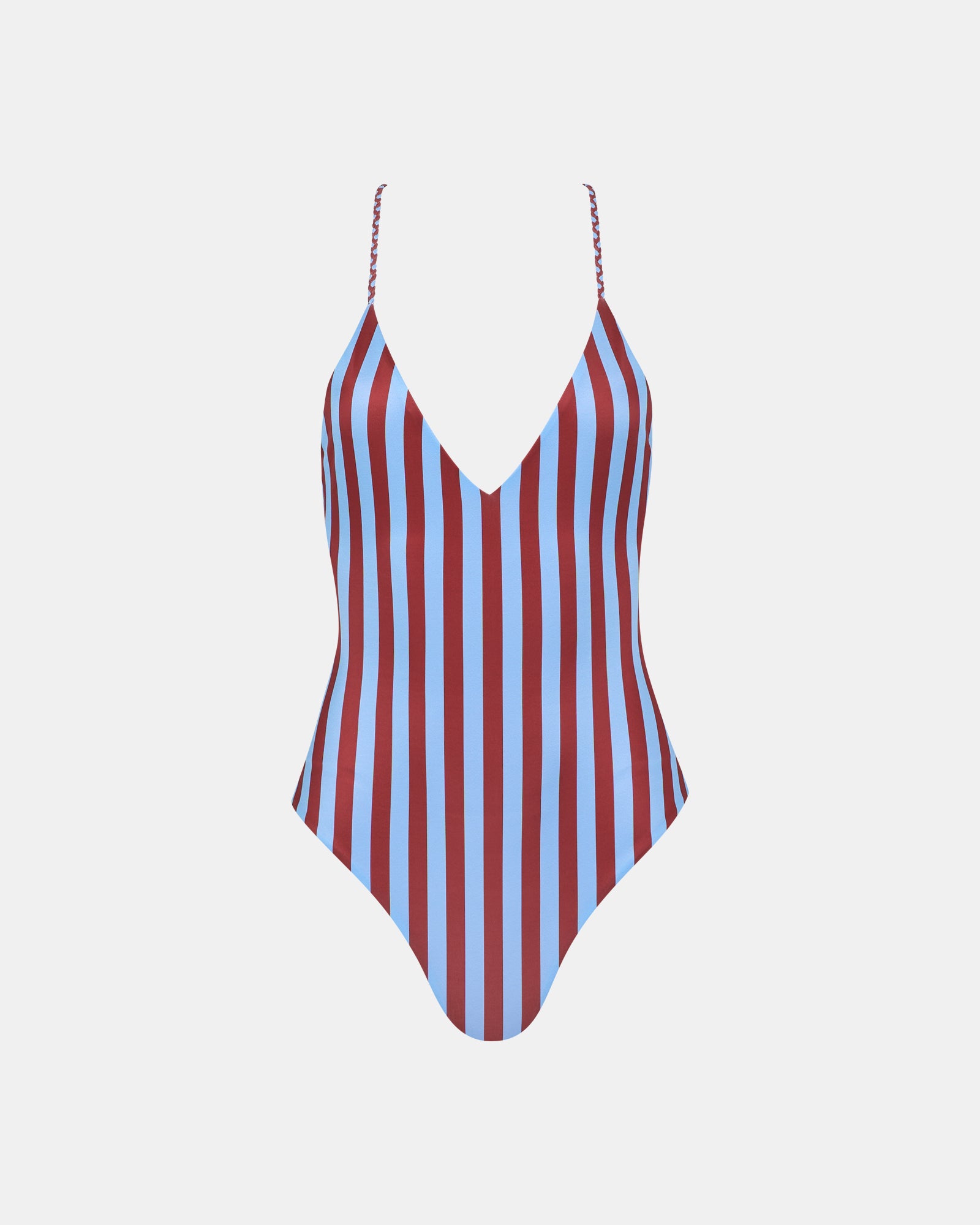 Aruba Plunge Deep V Neck Burgendy Stripe