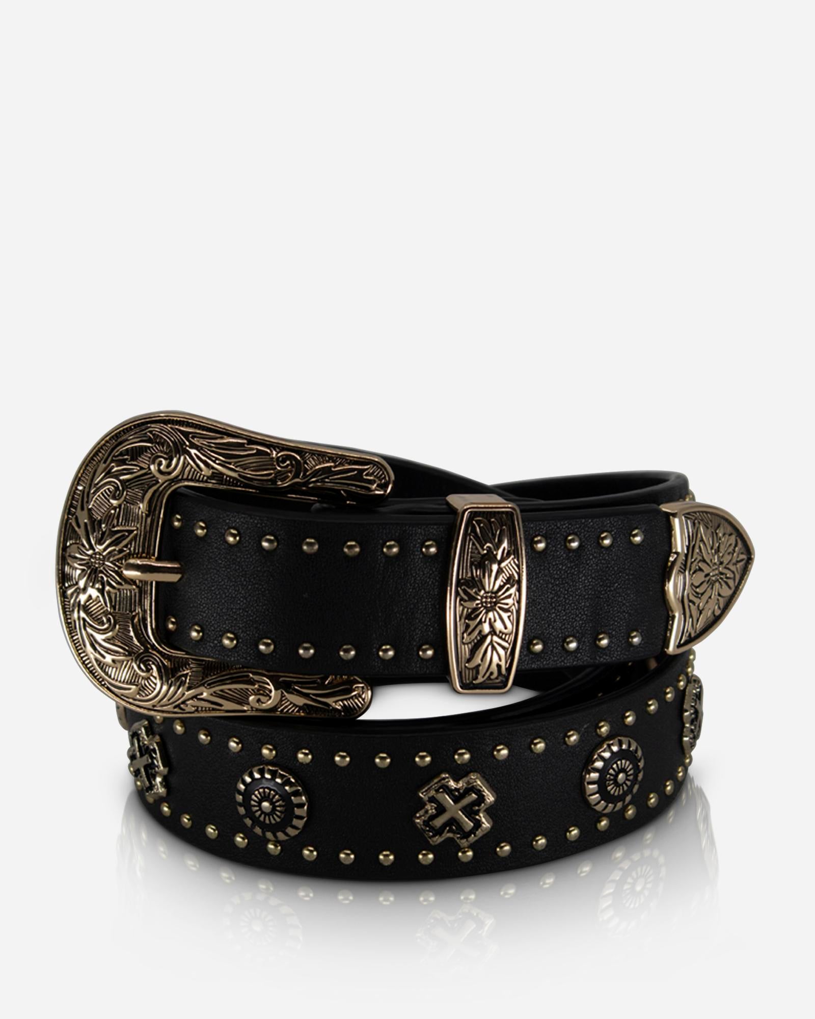 EASTWOOD BELT BLACK/GOLD WESTERN