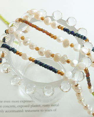 Mini Pearl & Gold Bead Neclace White Pearl/Multicolour bead