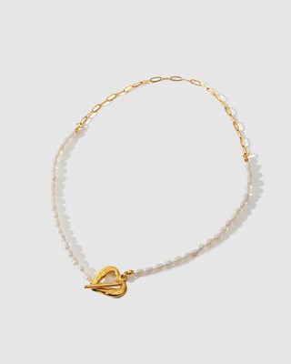 Heart Toggle Necklace Gold/White Pearl