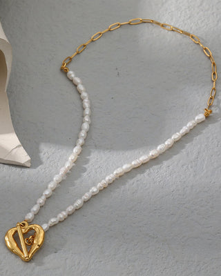 Heart Toggle Necklace Gold/White Pearl