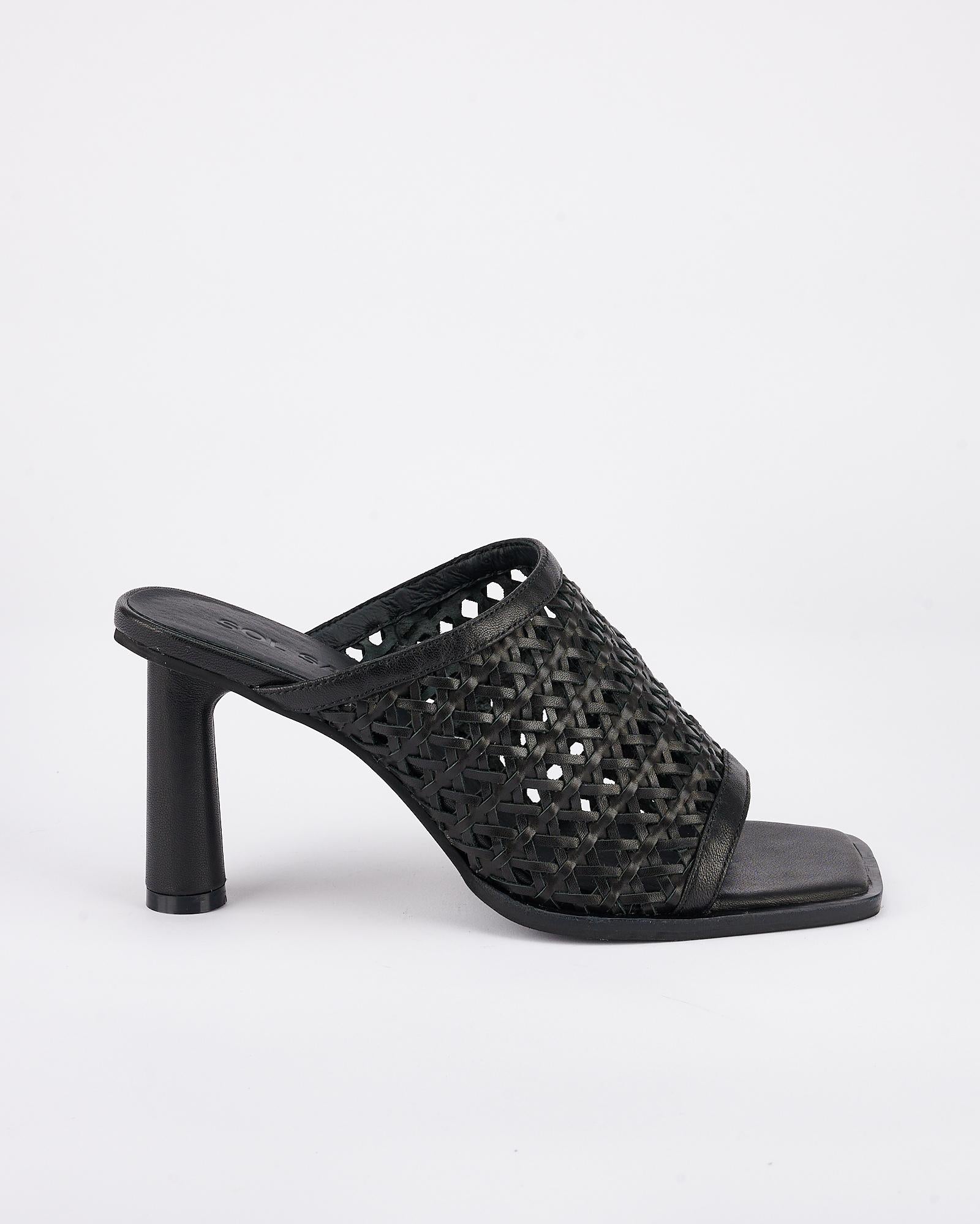 Jacque Heel Black Woven Leather