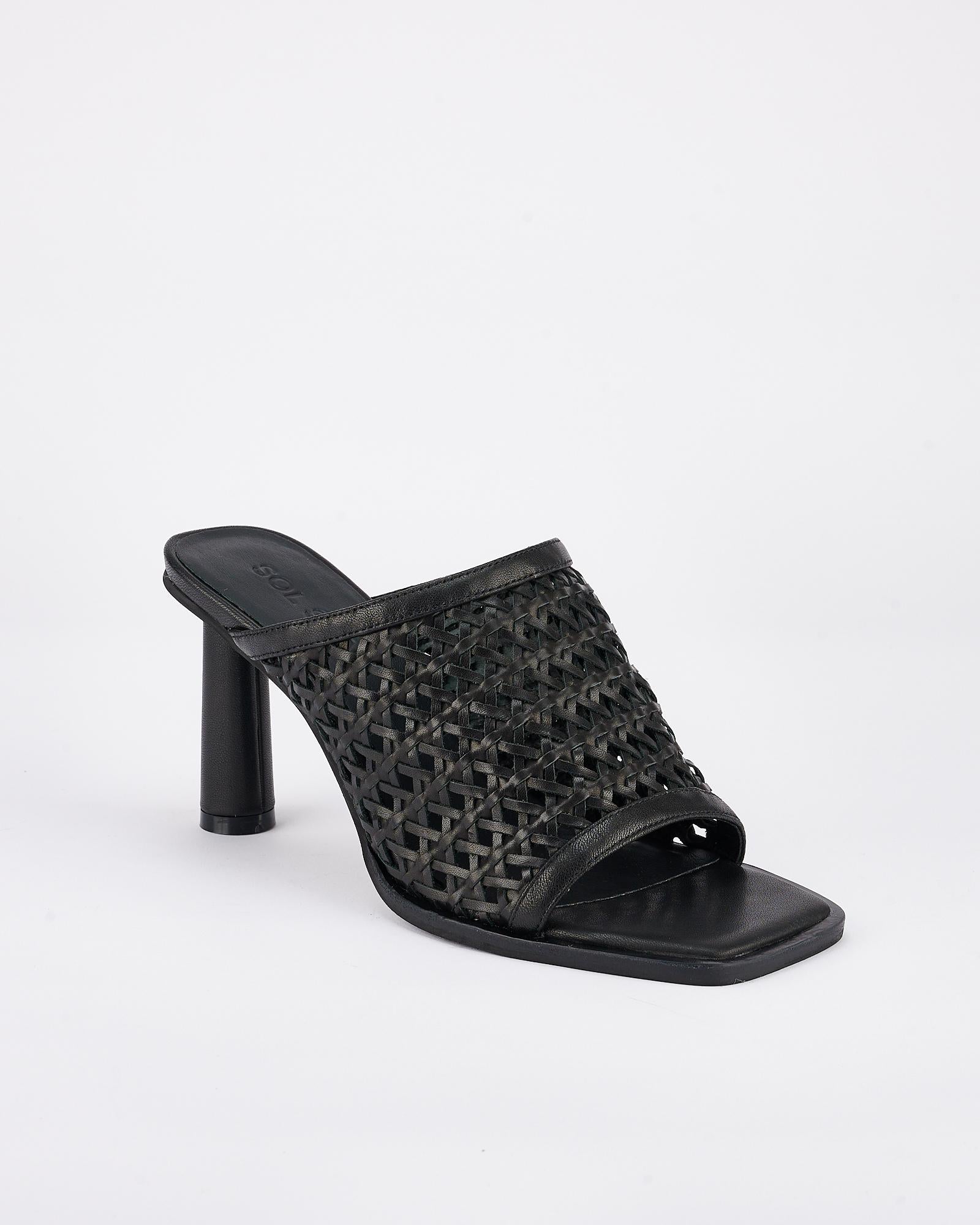 Jacque Heel Black Woven Leather