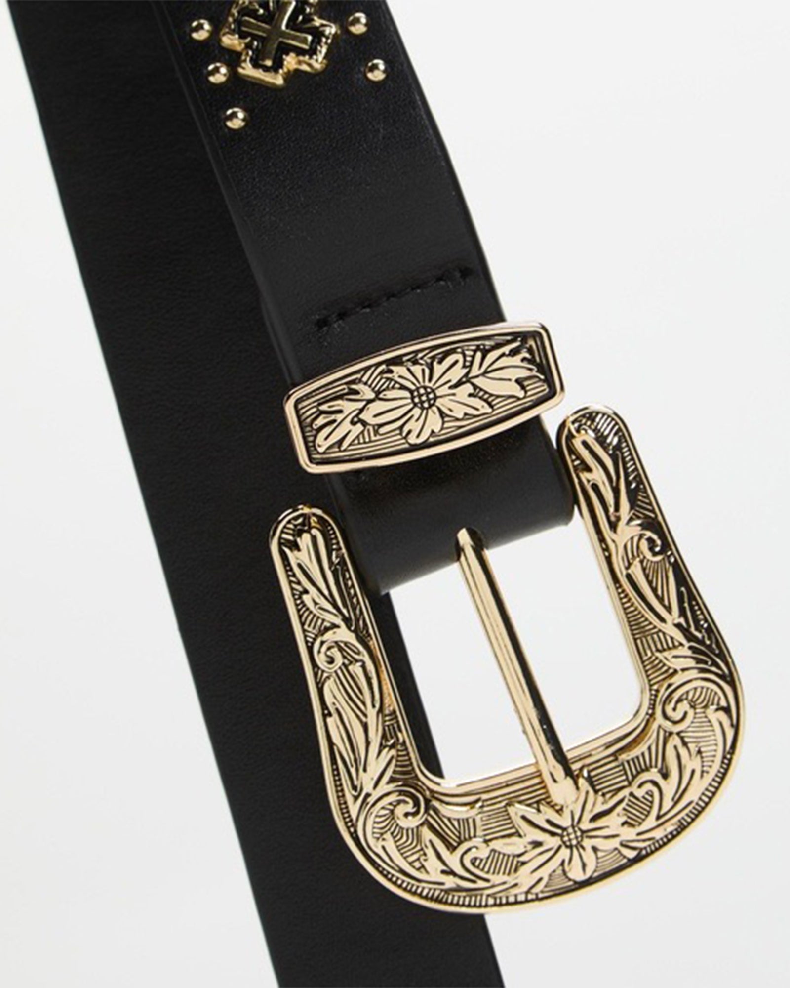 EASTWOOD BELT BLACK/GOLD WESTERN