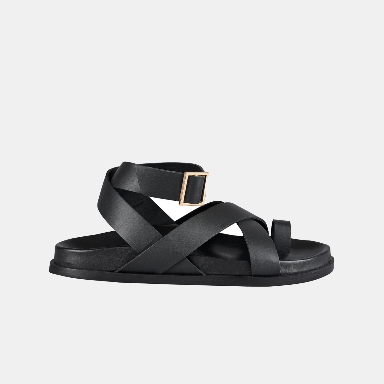 Hitch Footbed – Black Leather Sandal