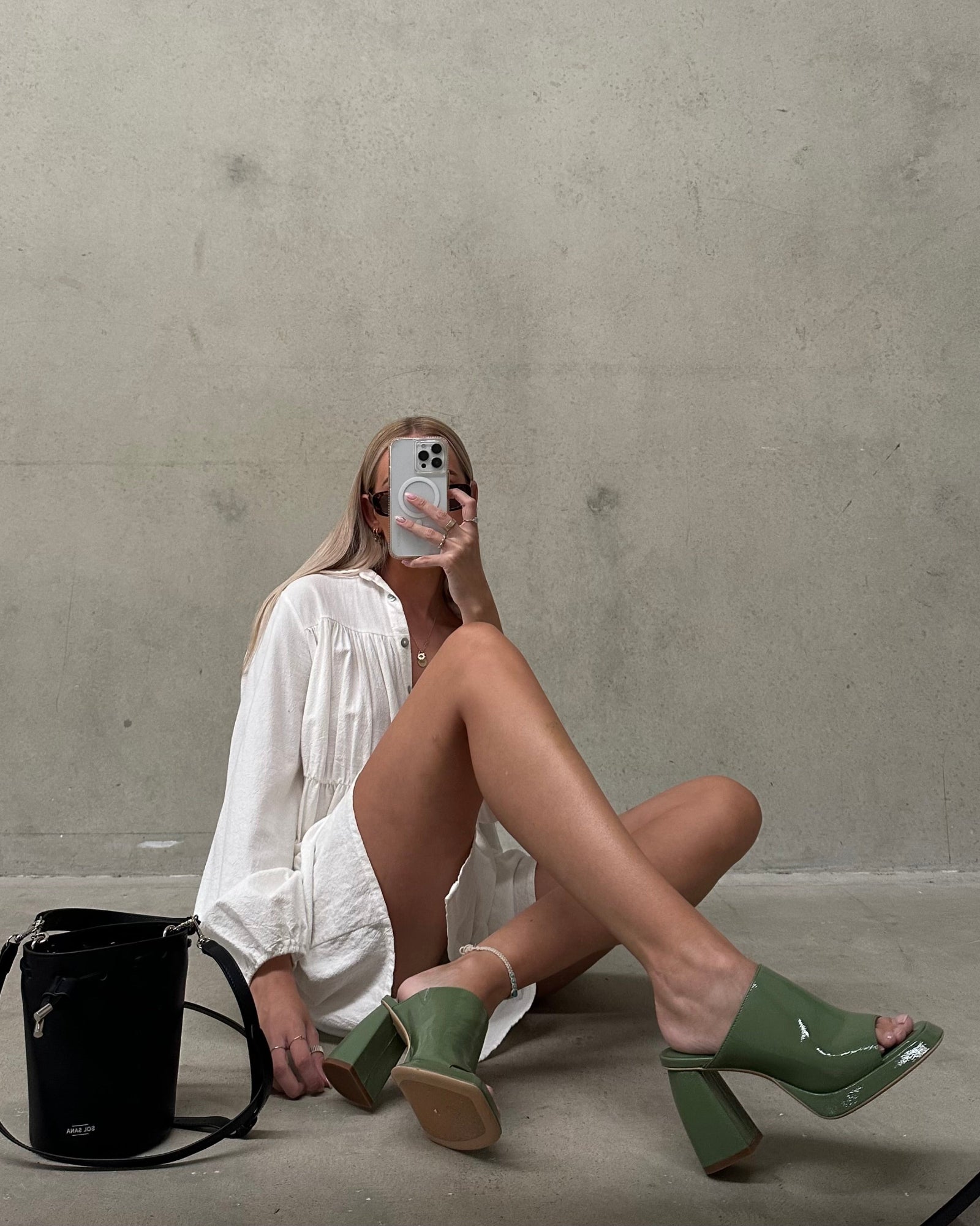 Eva Mule Patent Olive