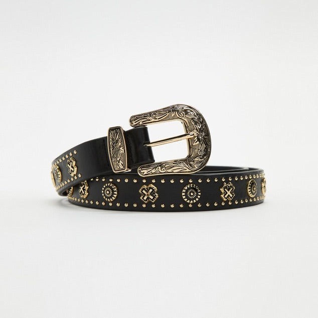 EASTWOOD BELT BLACK/GOLD WESTERN