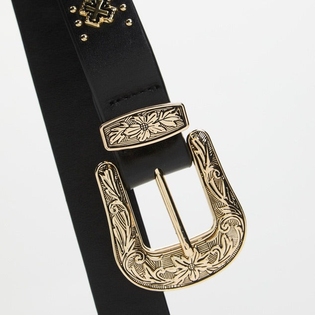 EASTWOOD BELT BLACK/GOLD WESTERN
