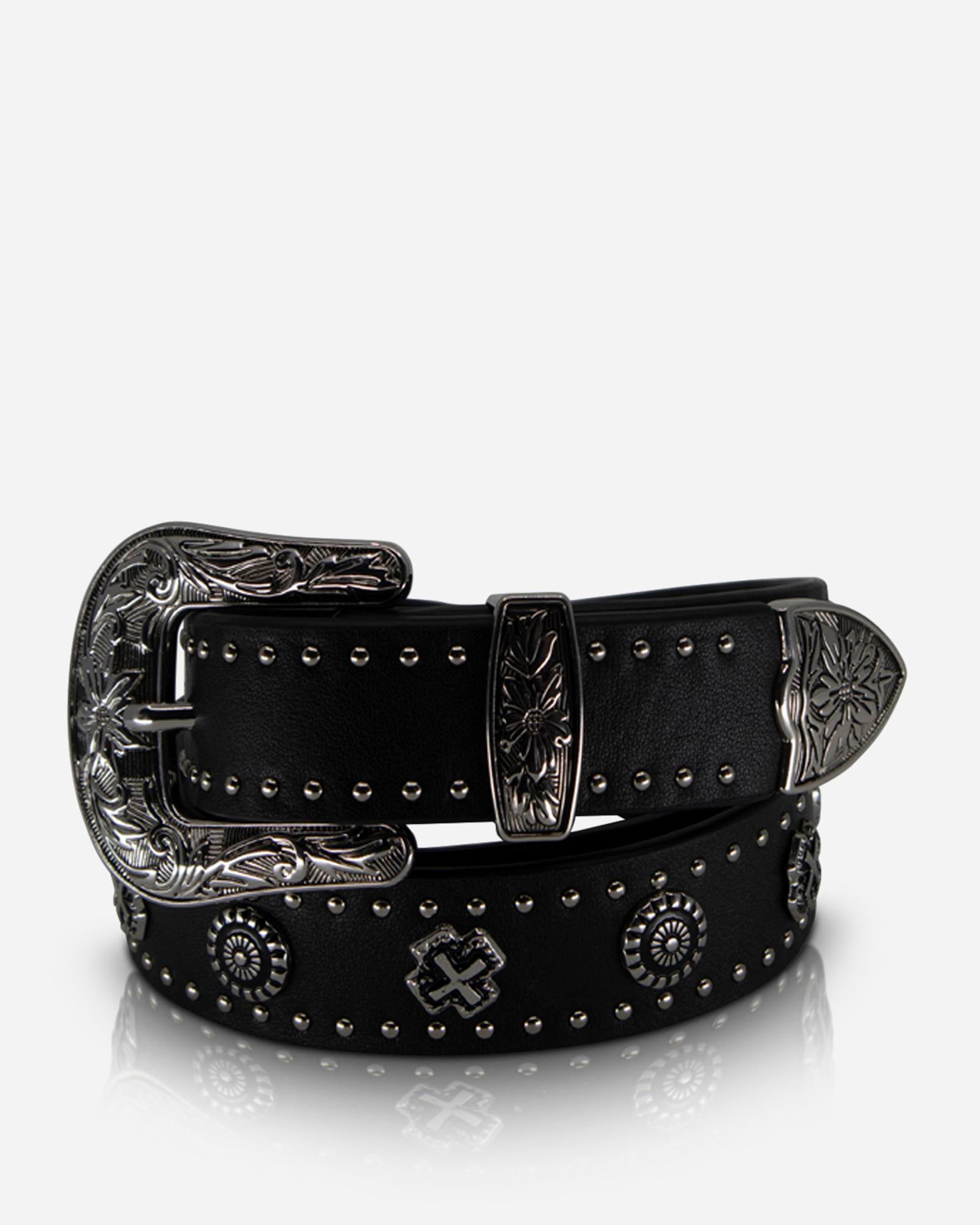 EASTWOOD BELT BLACK/SILVER WESTERN