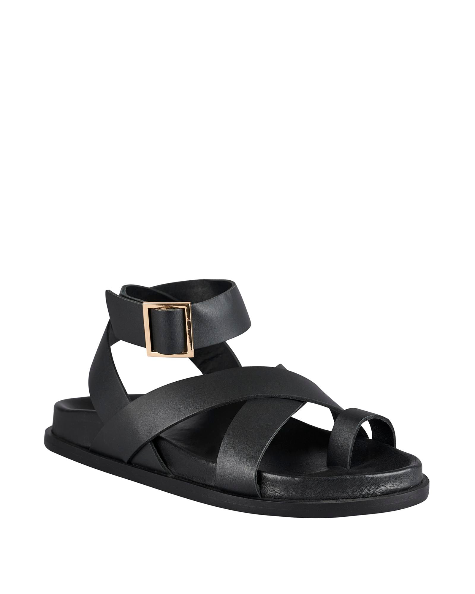 Hitch Footbed – Black Leather Sandal