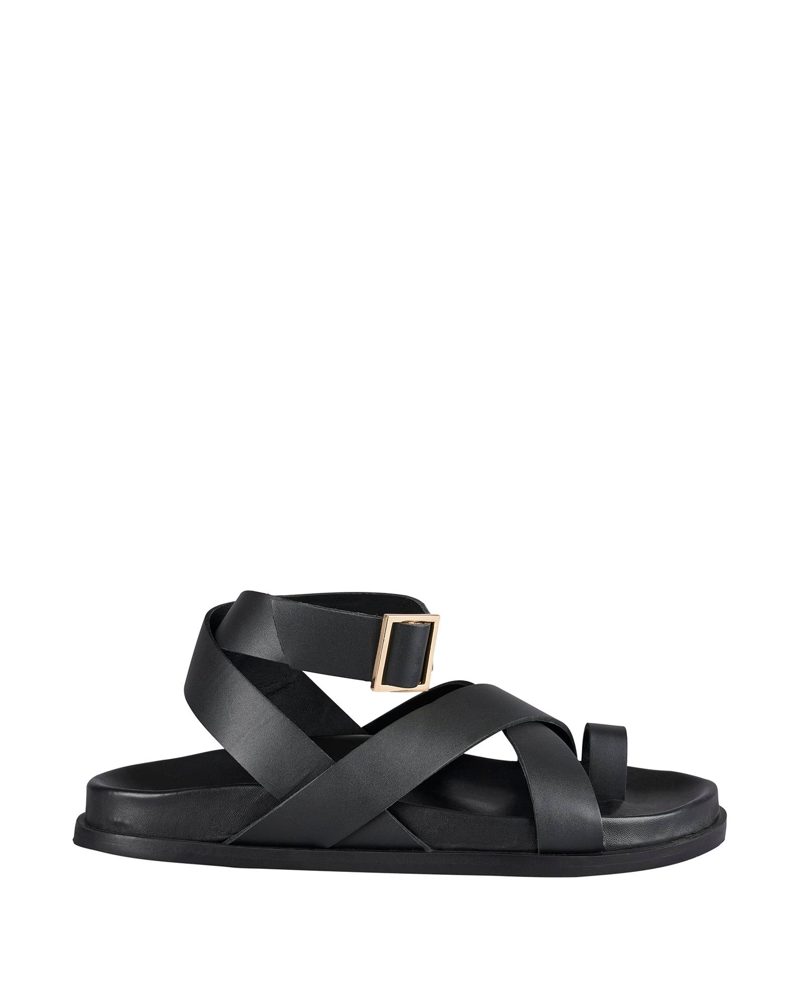 Hitch Footbed – Black Leather Sandal