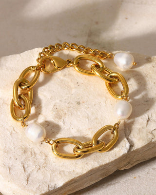 Pearl Oval Link Bracelet Gold/White Pearl