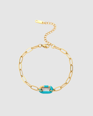 Gold Oval link with Aqua Enamel Clasp Bracelet Gold/Aqua