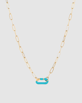 Gold Oval Link Necklace with Aqua enamel clasp Gold/Aqua