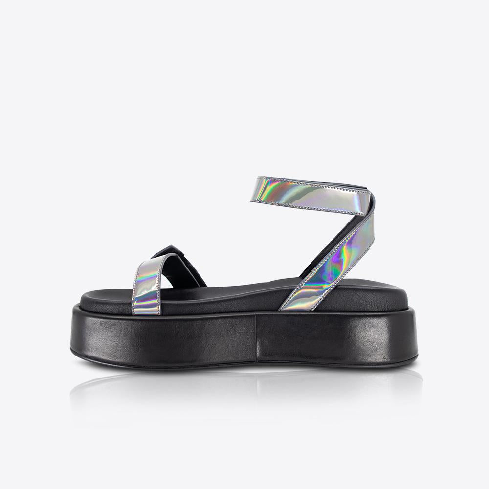 Brittany Silver Flatforms Woman Iridescent Flatform Sandals Teva