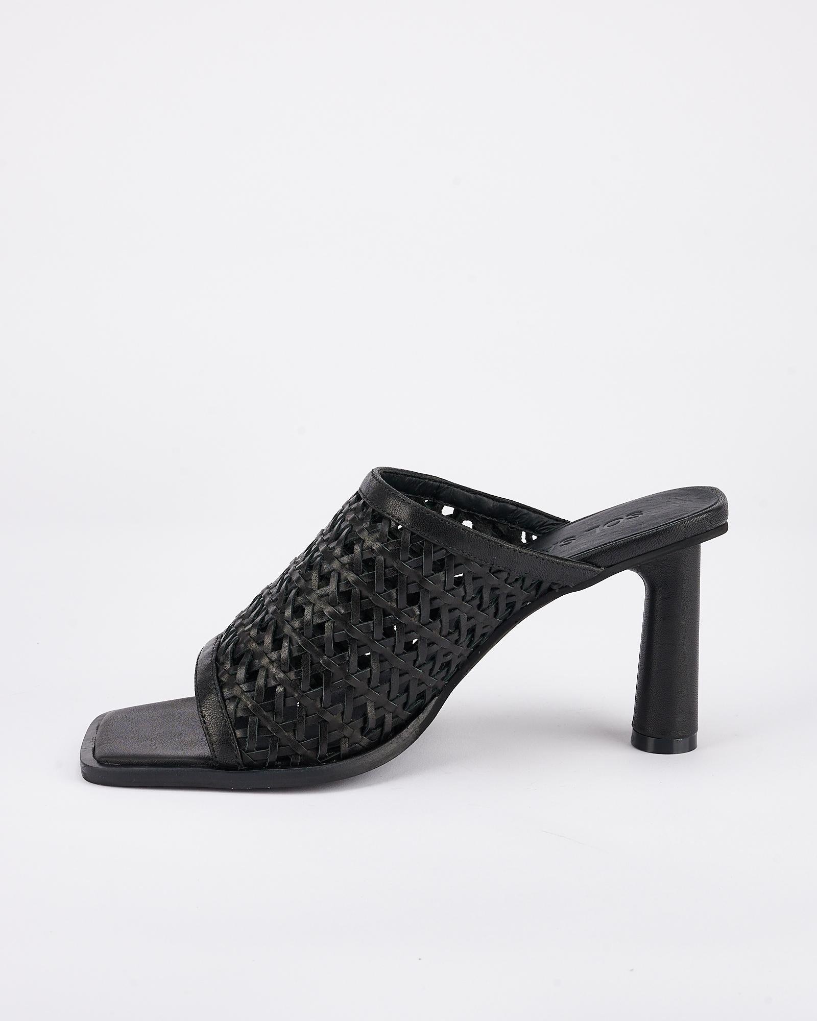 Jacque Heel Black Woven Leather