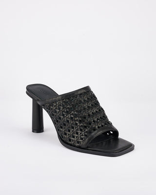 Jacque Heel Black Woven Leather