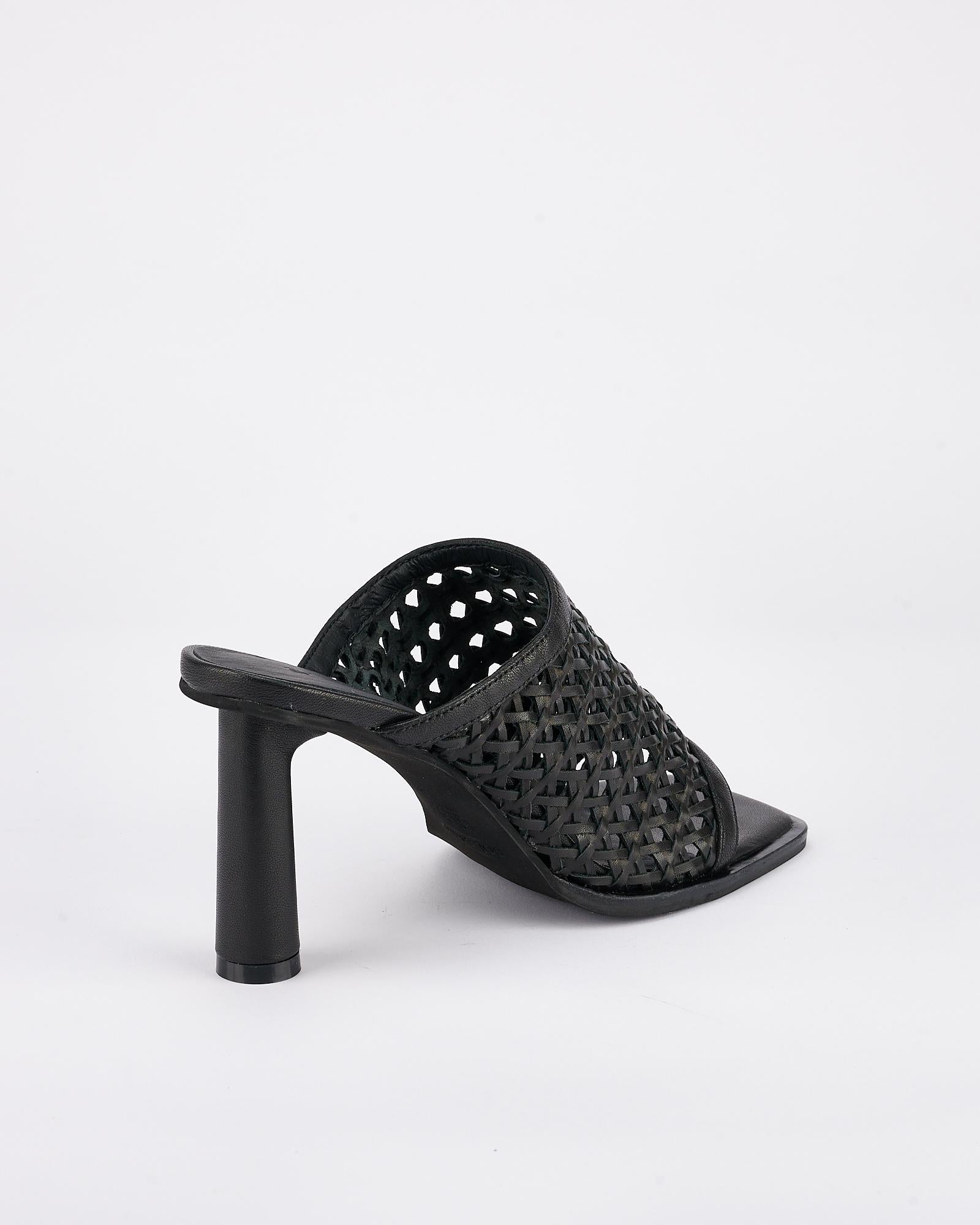 Jacque Heel Black Woven Leather