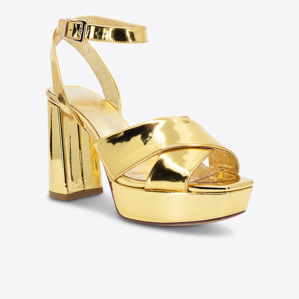 Womens Gold schuh Sigrid Strappy Square Toe High Heels | schuh